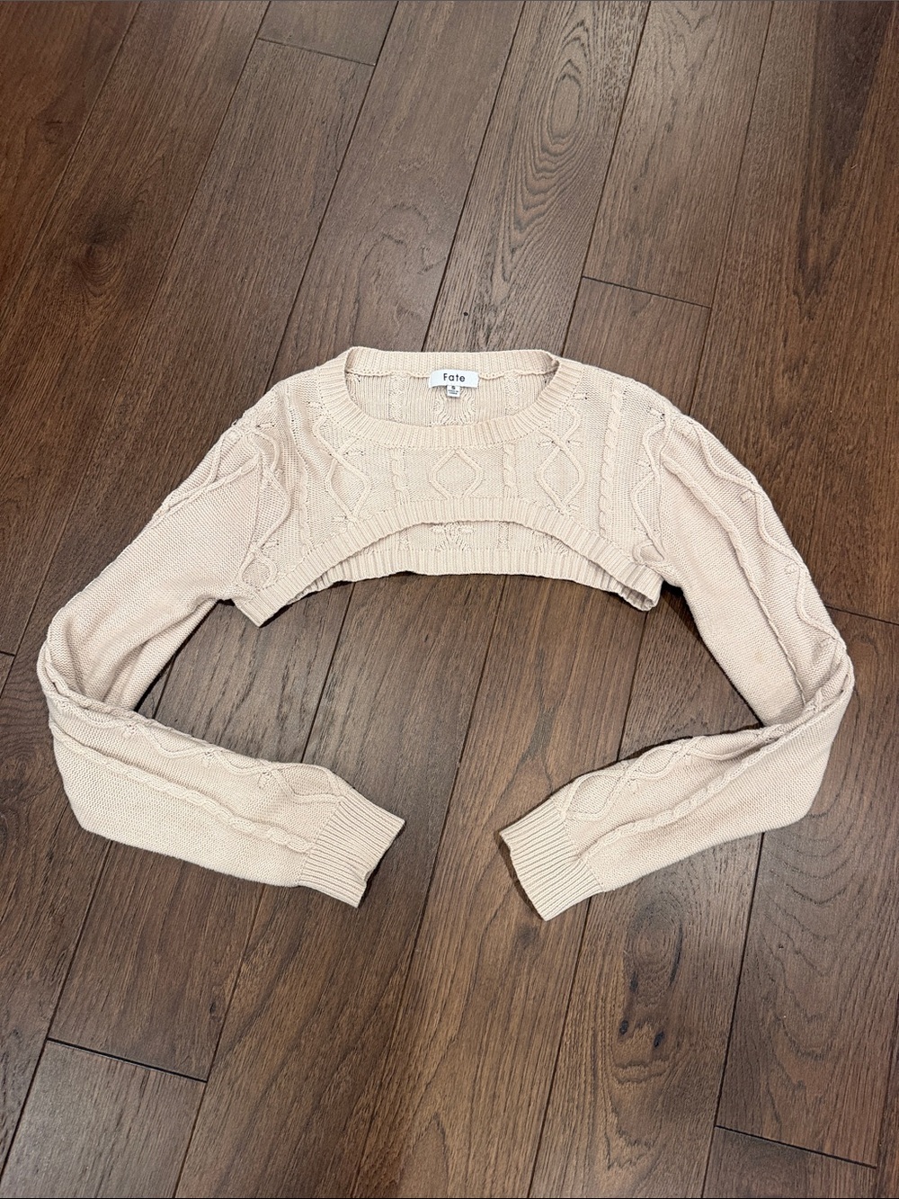Fate Cropped Cable Knit Sweater & Tank Set in Beige Size Small - C27-183